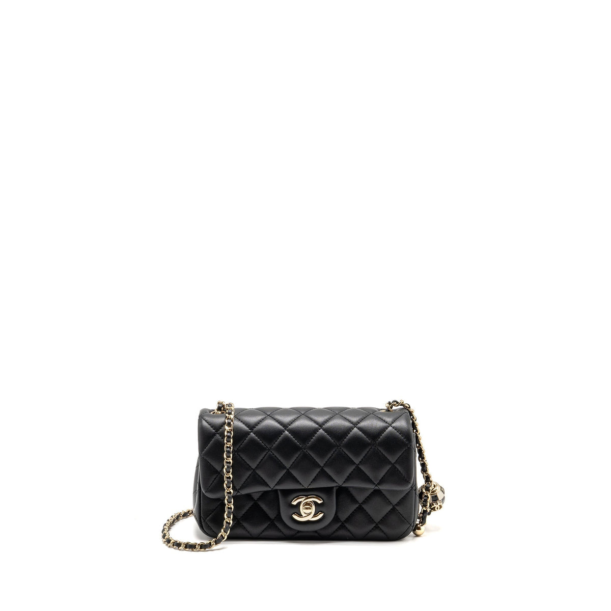 CHANEL PEARL CRUSH MINI RECTANGULAR LAMBSKIN BLACK LGHW (MICROCHIP)