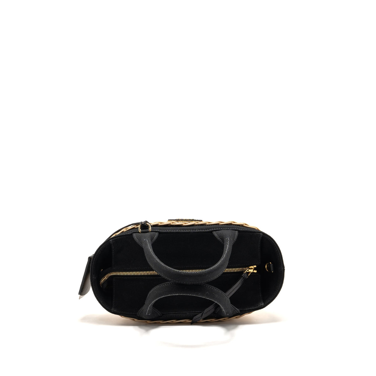 Prada Wicker Shopping Bag Canvas/Woven Tan/Black GHW