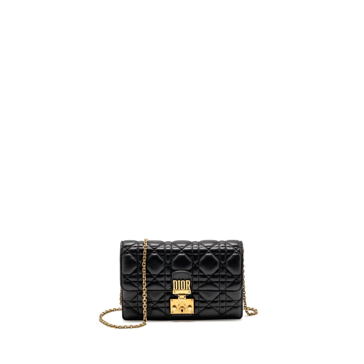 DIOR DIORADDICT WALLET ON CHAIN CANNAGE LEATHER BLACK GHW