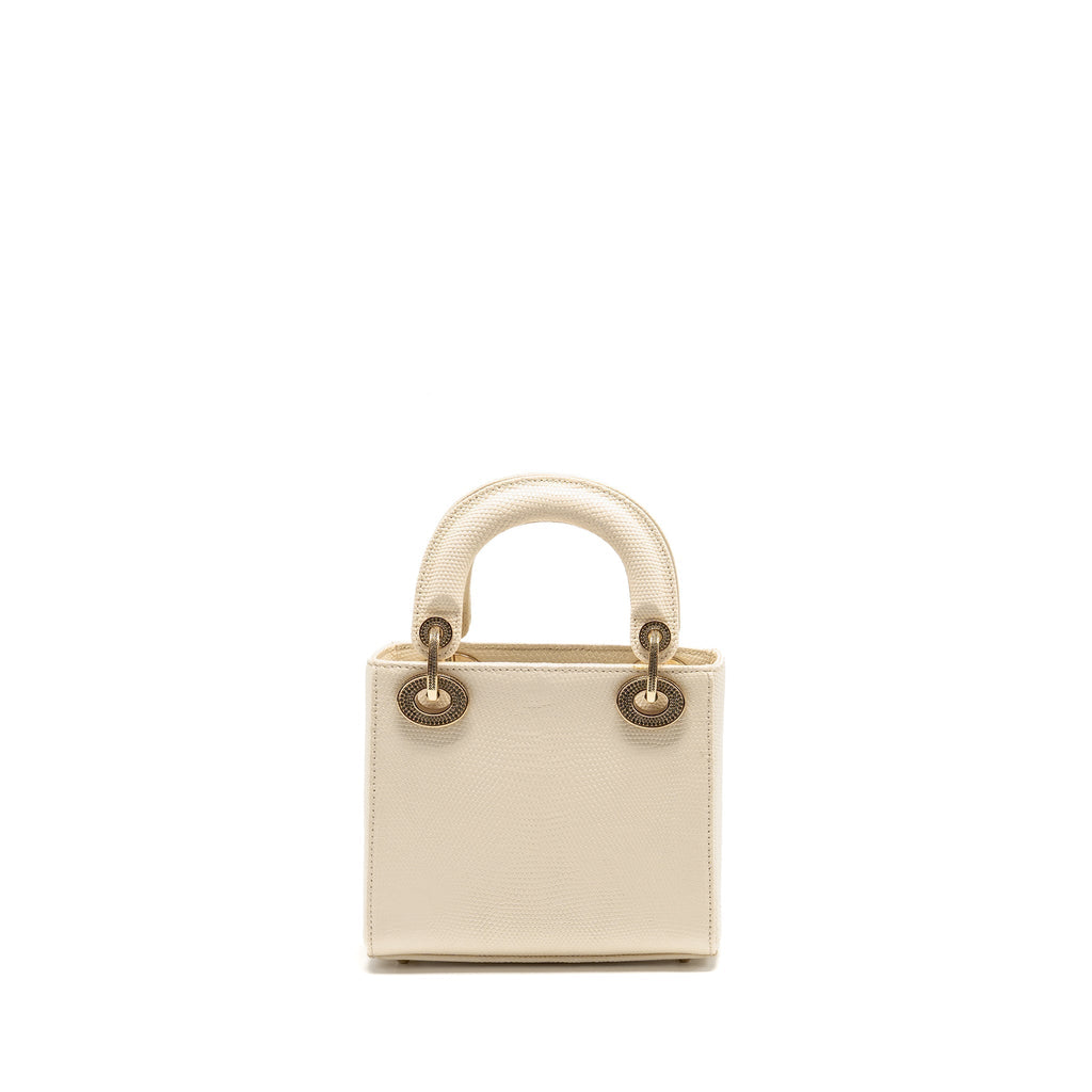 DIOR MINI LADY DIOR LIZARD WITH CRYSTAL WHITE LGHW