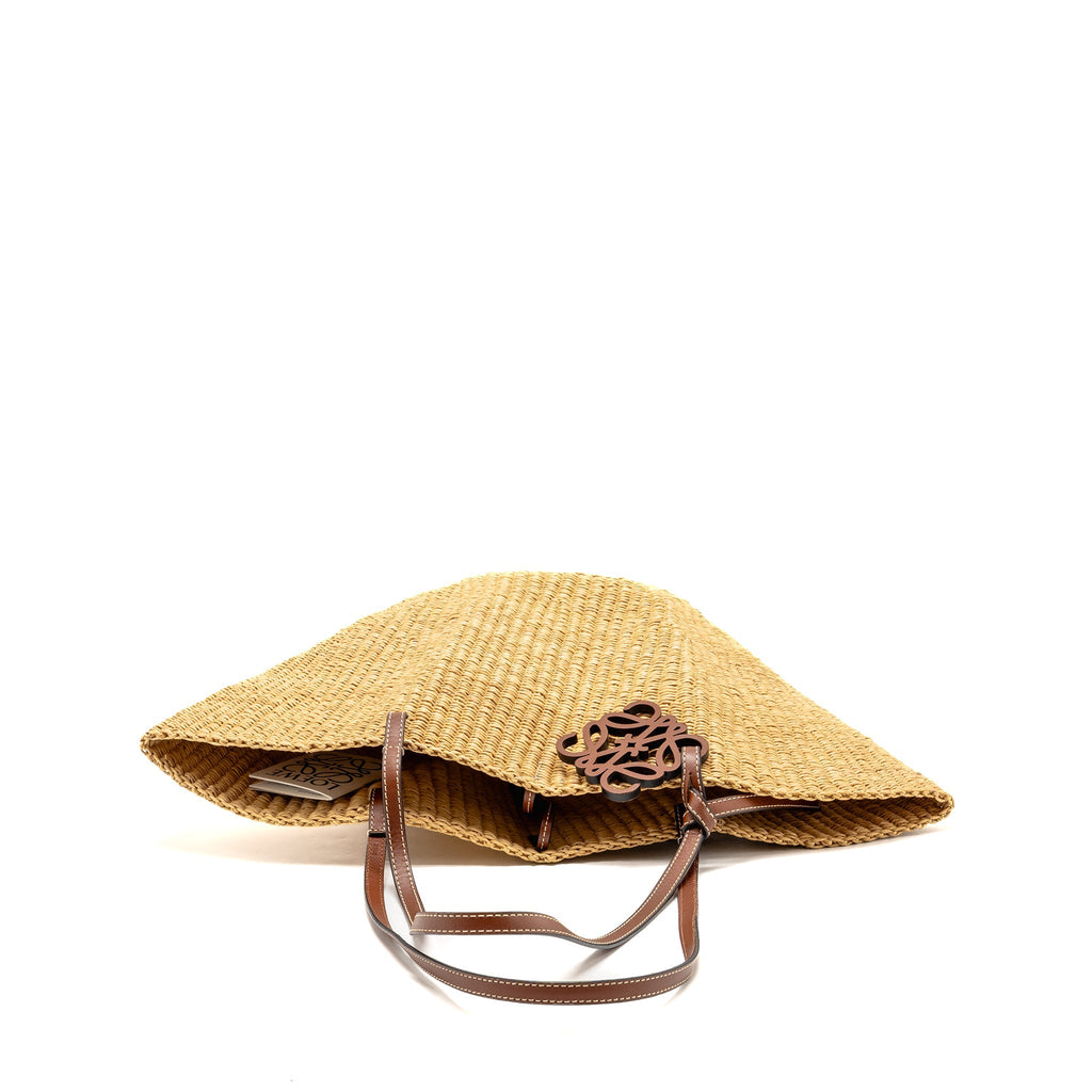 Loewe Anagram Shell Basket Tote Bag Raffia/Leather Brown/beige