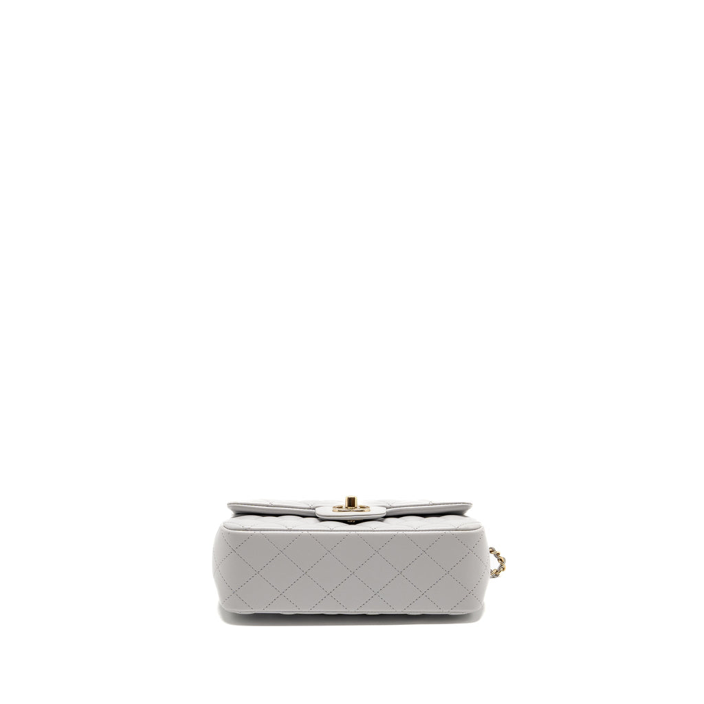 CHANEL TOP HANDLE MINI RECTANGULAR FLAP BAG LAMBSKIN LIGHT GREY LGHW (MICROCHIP)
