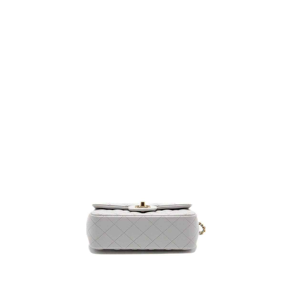 CHANEL TOP HANDLE MINI RECTANGULAR FLAP BAG LAMBSKIN LIGHT GREY LGHW (MICROCHIP)