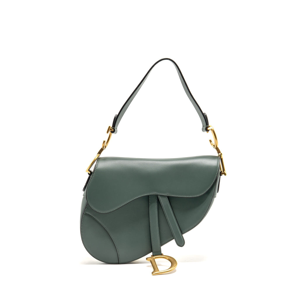 DIOR MEDIUM SADDLE BAG CALFSKIN DARK GREEN GHW