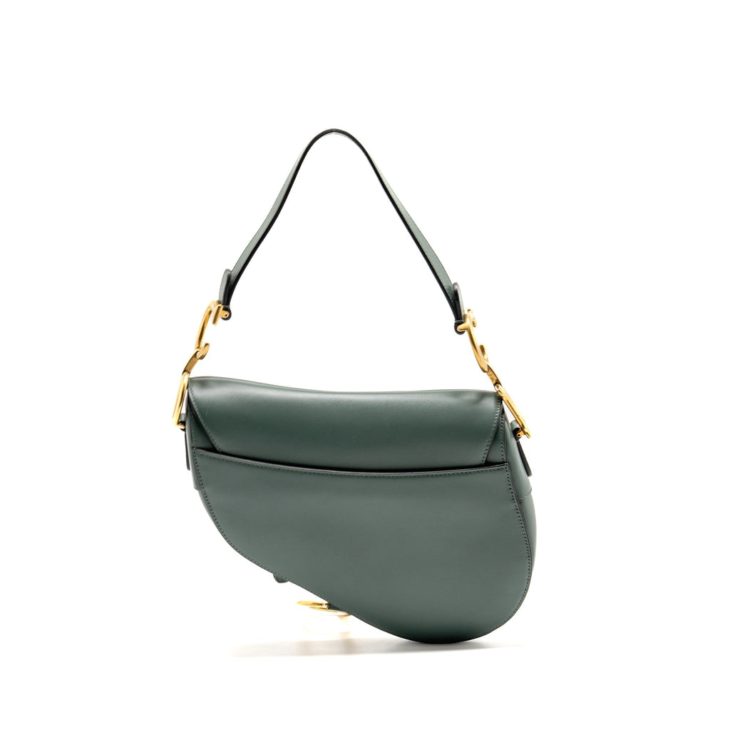 DIOR MEDIUM SADDLE BAG CALFSKIN DARK GREEN GHW