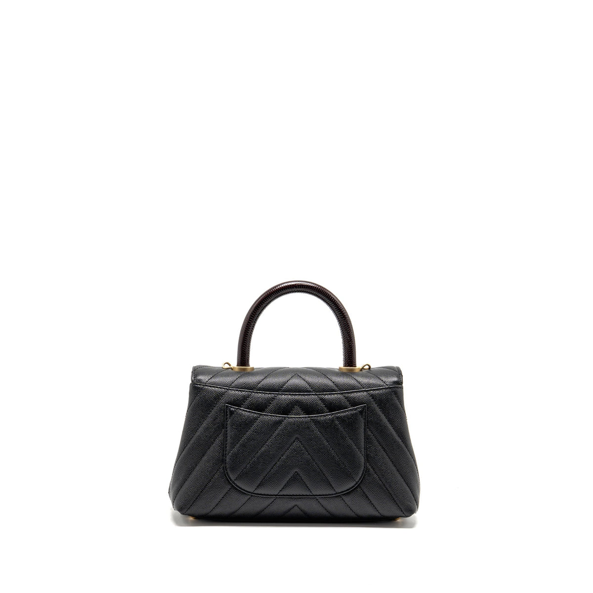 CHANEL SMALL COCO HANDLE WITH LIZARD EMBOSSED HANDLE CHEVRON CAVIAR BLACK GHW