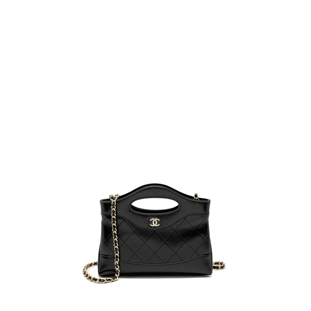 CHANEL 24C MINI 31 CLUTCH WITH CHAIN SHINY CALFSKIN BLACK LGHW (MICROCHIP)