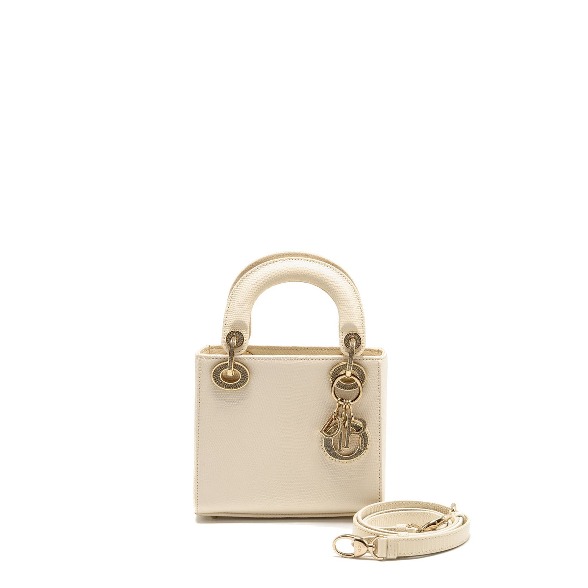 DIOR MINI LADY DIOR LIZARD WITH CRYSTAL WHITE LGHW
