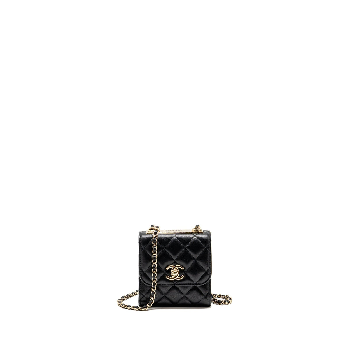 CHANEL MINI TRENDY CC CLUTCH WITH CHAIN LAMBSKIN BLACK LGHW