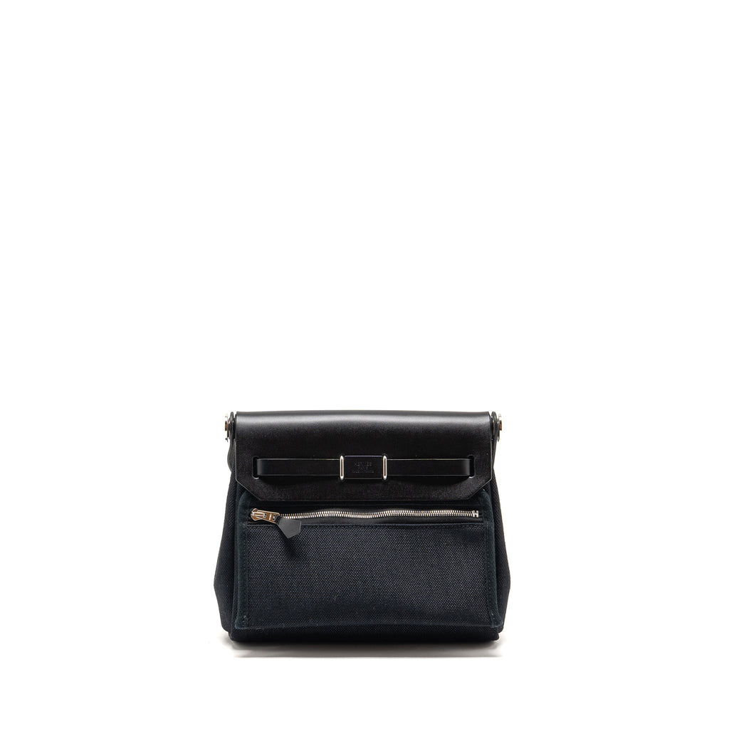 Hermes Herbag Mini Canvas/Hunter leather Black SHW