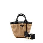 Prada Wicker Shopping Bag Canvas/Woven Tan/Black GHW