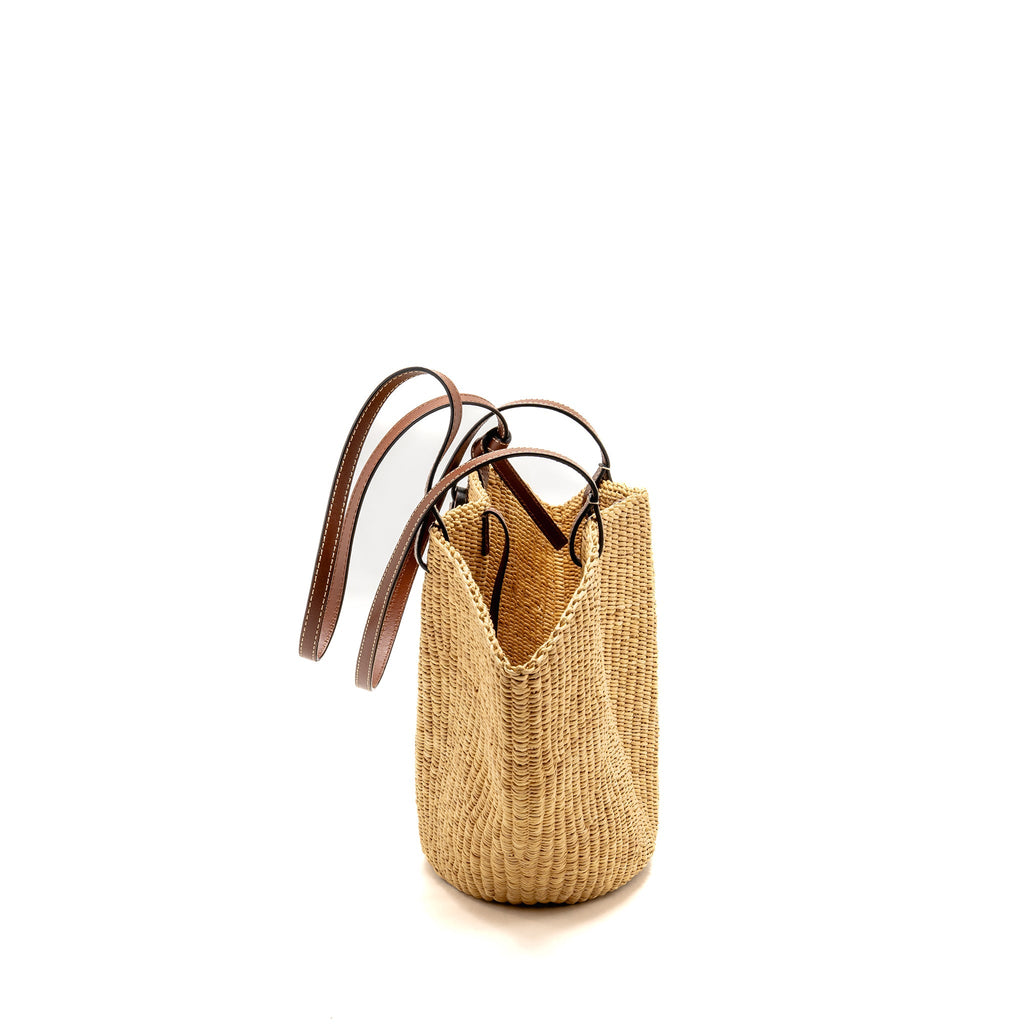 Loewe Anagram Shell Basket Tote Bag Raffia/Leather Brown/beige