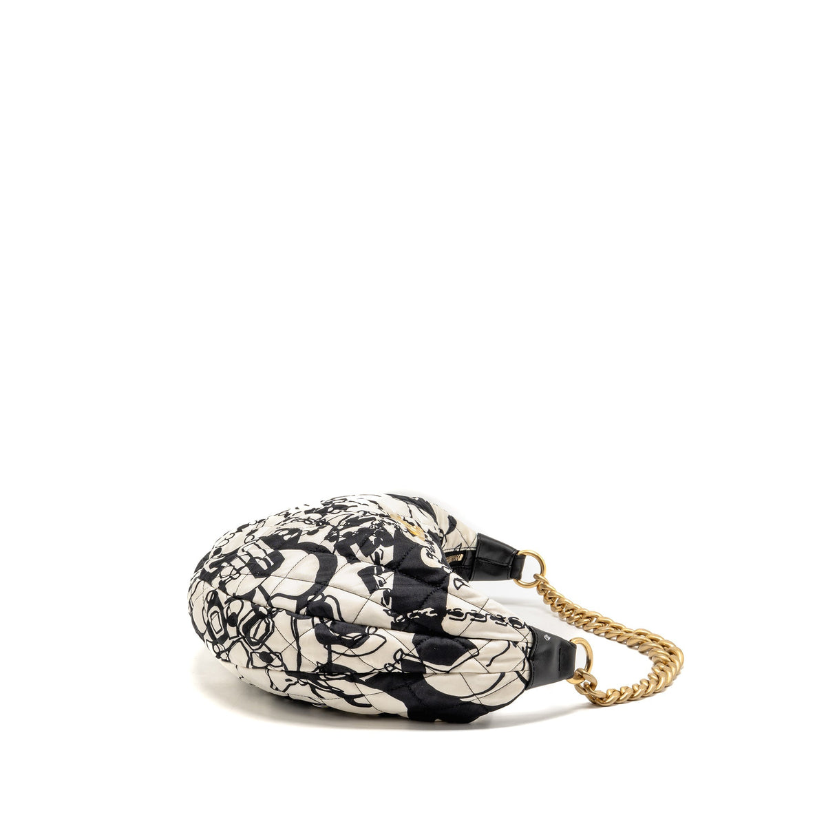Chanel Dear Coco Hobo Bag Printed Fabric/Leather White/Black GHW (Microchip)