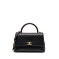 CHANEL MEDIUM CHEVRON COCO HANDLE CAVIAR BLACK / BURGUNDY HANDLE LGHW