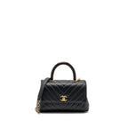 CHANEL SMALL COCO HANDLE WITH LIZARD EMBOSSED HANDLE CHEVRON CAVIAR BLACK GHW