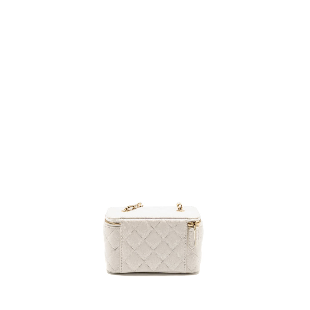 CHANEL LONG VANITY WITH CHAIN CAVIAR WHITE LGHW (MICROCHIP)