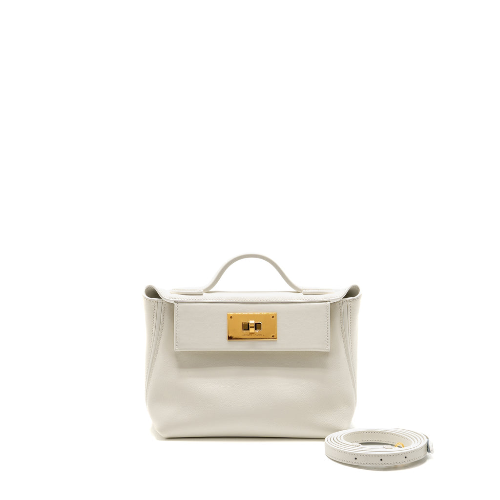 Hermes Mini 24/24 2424-21 Bag Evercolor/Swift Blanc GHW