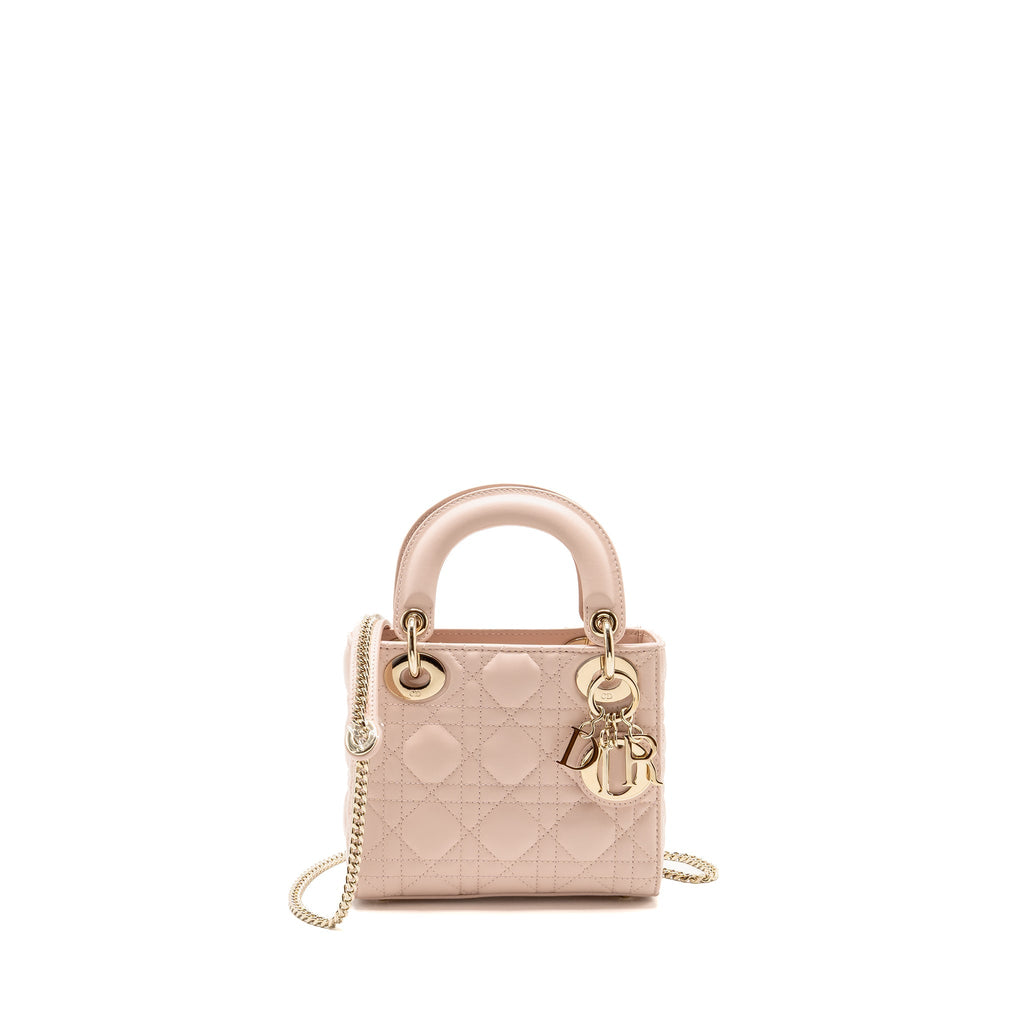 Dior Mini Lady Dior Cannage Lambskin Powder Pink LGHW