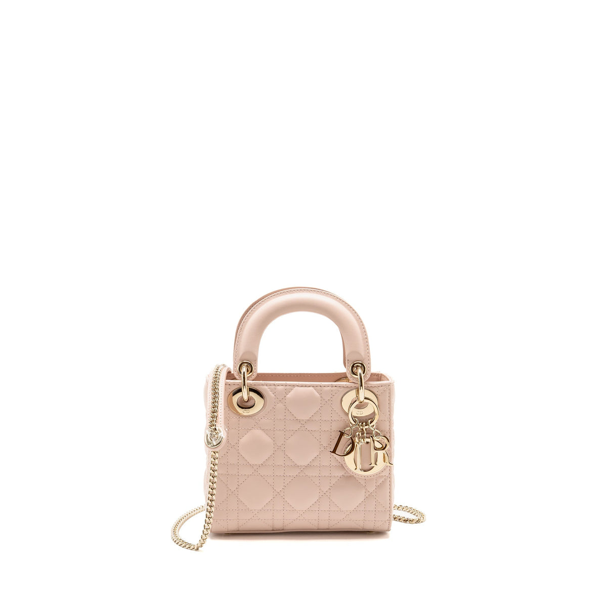 Dior Mini Lady Dior Cannage Lambskin Powder Pink LGHW