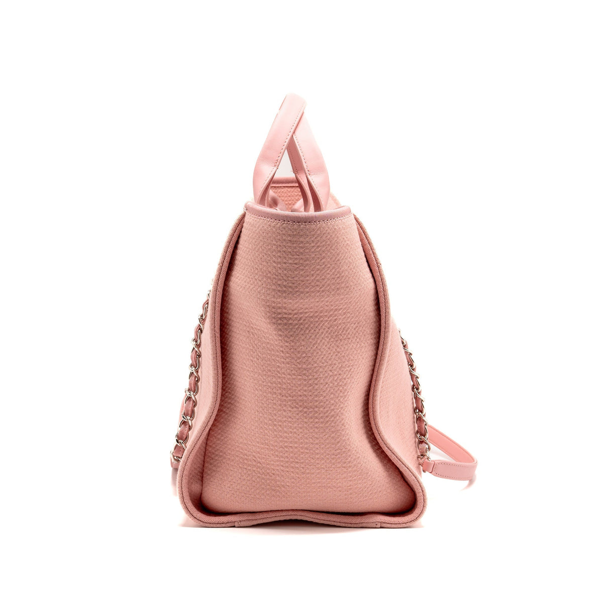 CHANEL DEAUVILLE TOTE BAG CANVAS/LEATHER PINK/WHITE SHW (MICROCHIP)