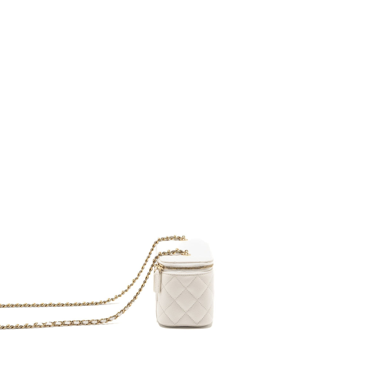 CHANEL LONG VANITY WITH CHAIN CAVIAR WHITE LGHW (MICROCHIP)