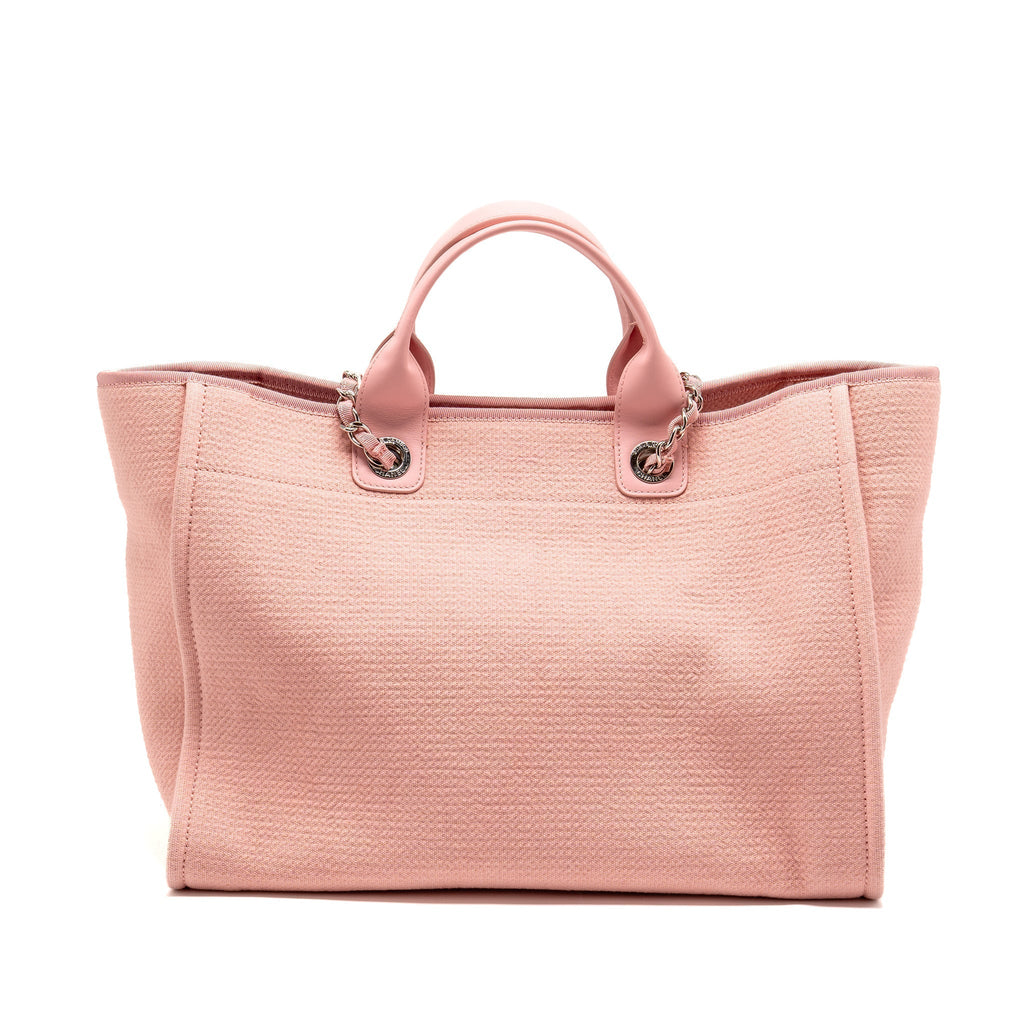 CHANEL DEAUVILLE TOTE BAG CANVAS/LEATHER PINK/WHITE SHW (MICROCHIP)