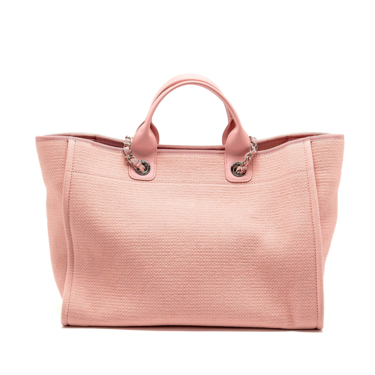 CHANEL DEAUVILLE TOTE BAG CANVAS/LEATHER PINK/WHITE SHW (MICROCHIP)