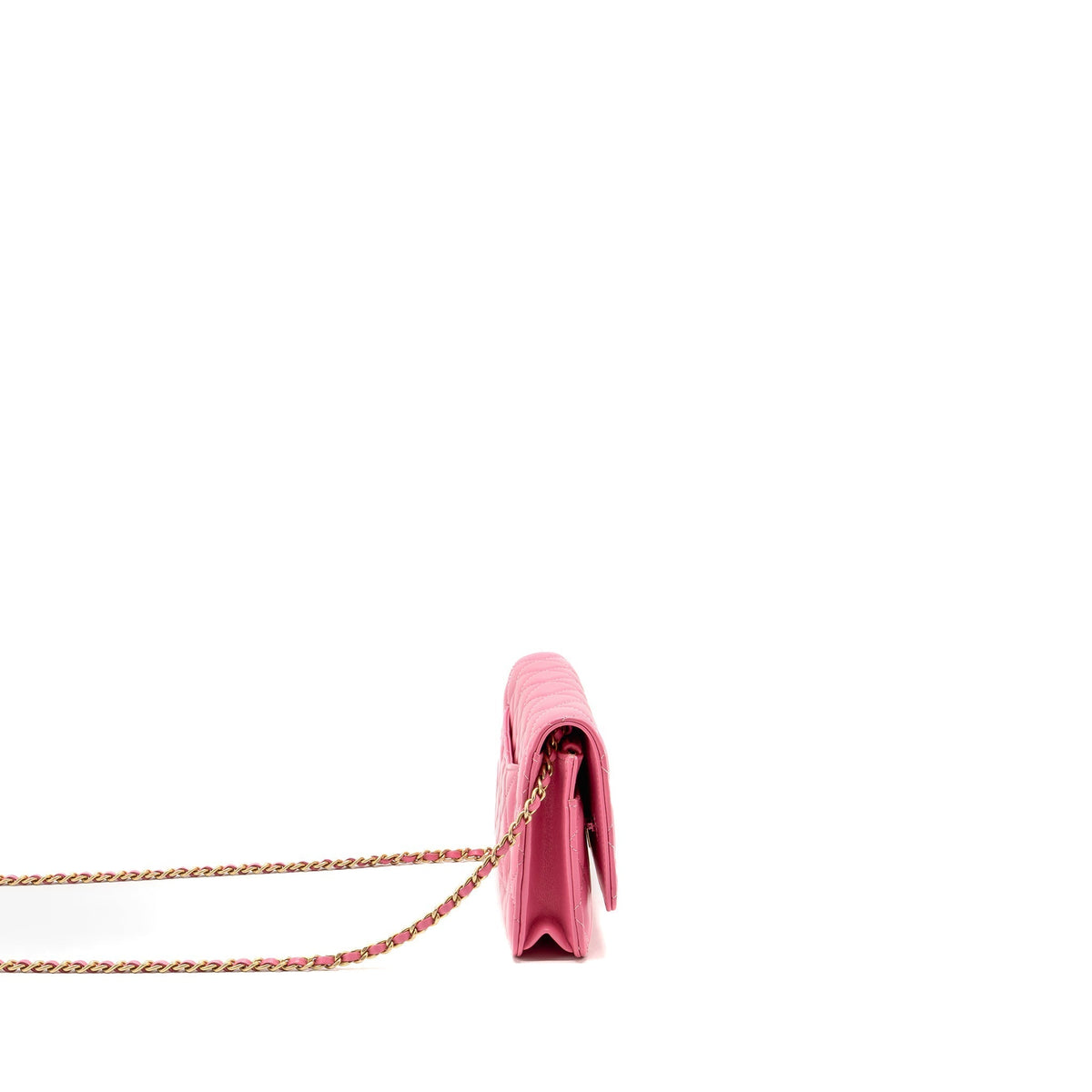 CHANEL PEARL CRUSH WALLET ON CHAIN LAMBSKIN PINK GHW