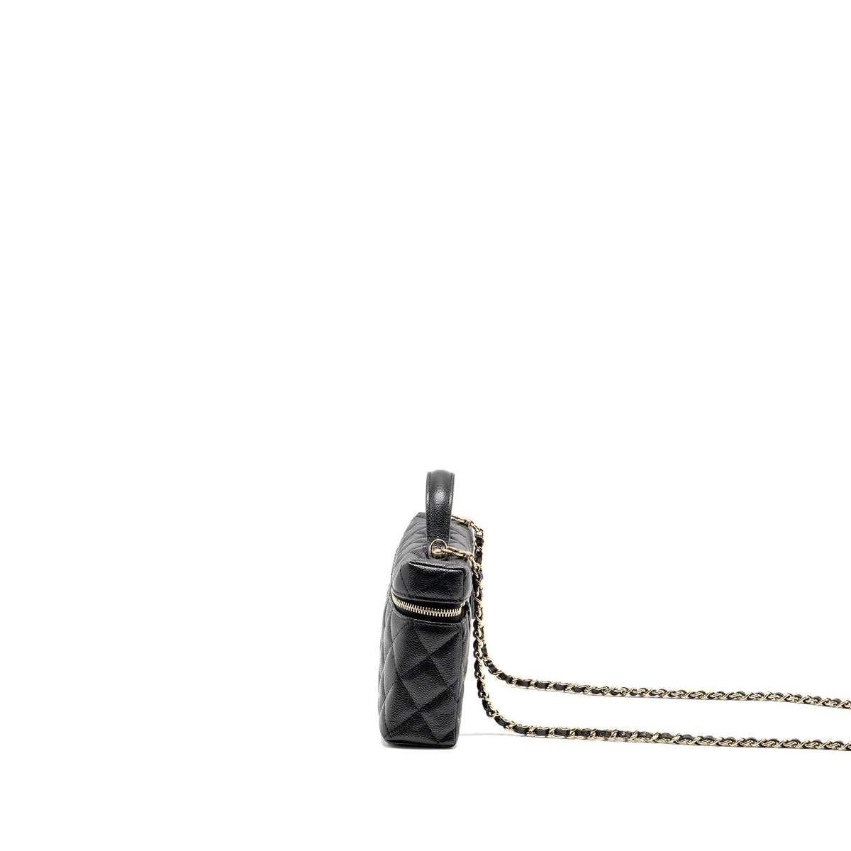 CHANEL 25P CC TOP HANDLE VANITY WITH CHAIN CAVIAR BLACK LGHW (MICROCHIP)