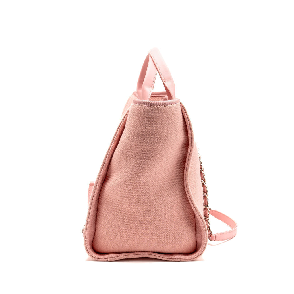 CHANEL DEAUVILLE TOTE BAG CANVAS/LEATHER PINK/WHITE SHW (MICROCHIP)