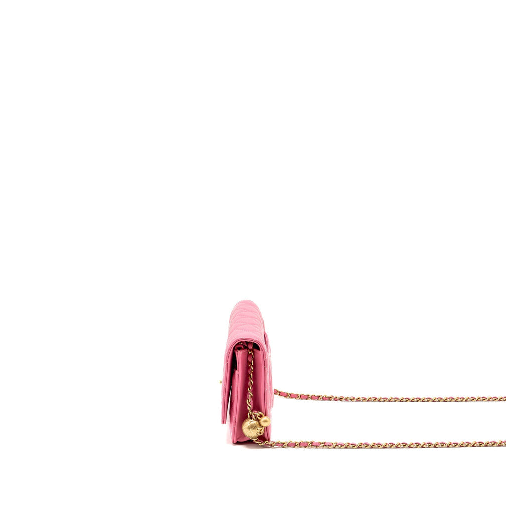CHANEL PEARL CRUSH WALLET ON CHAIN LAMBSKIN PINK GHW