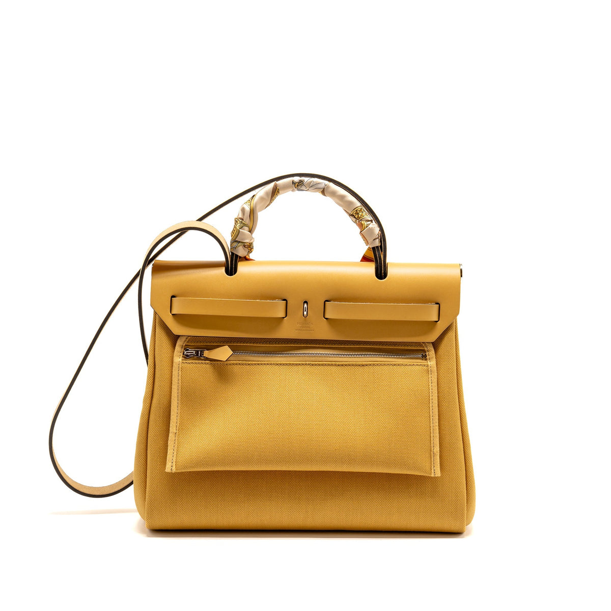 Hermes Herbag 31 Zip Bag CANVAS/HUNTER LEATHER Paille SHW