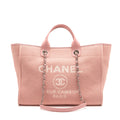 CHANEL DEAUVILLE TOTE BAG CANVAS/LEATHER PINK/WHITE SHW (MICROCHIP)