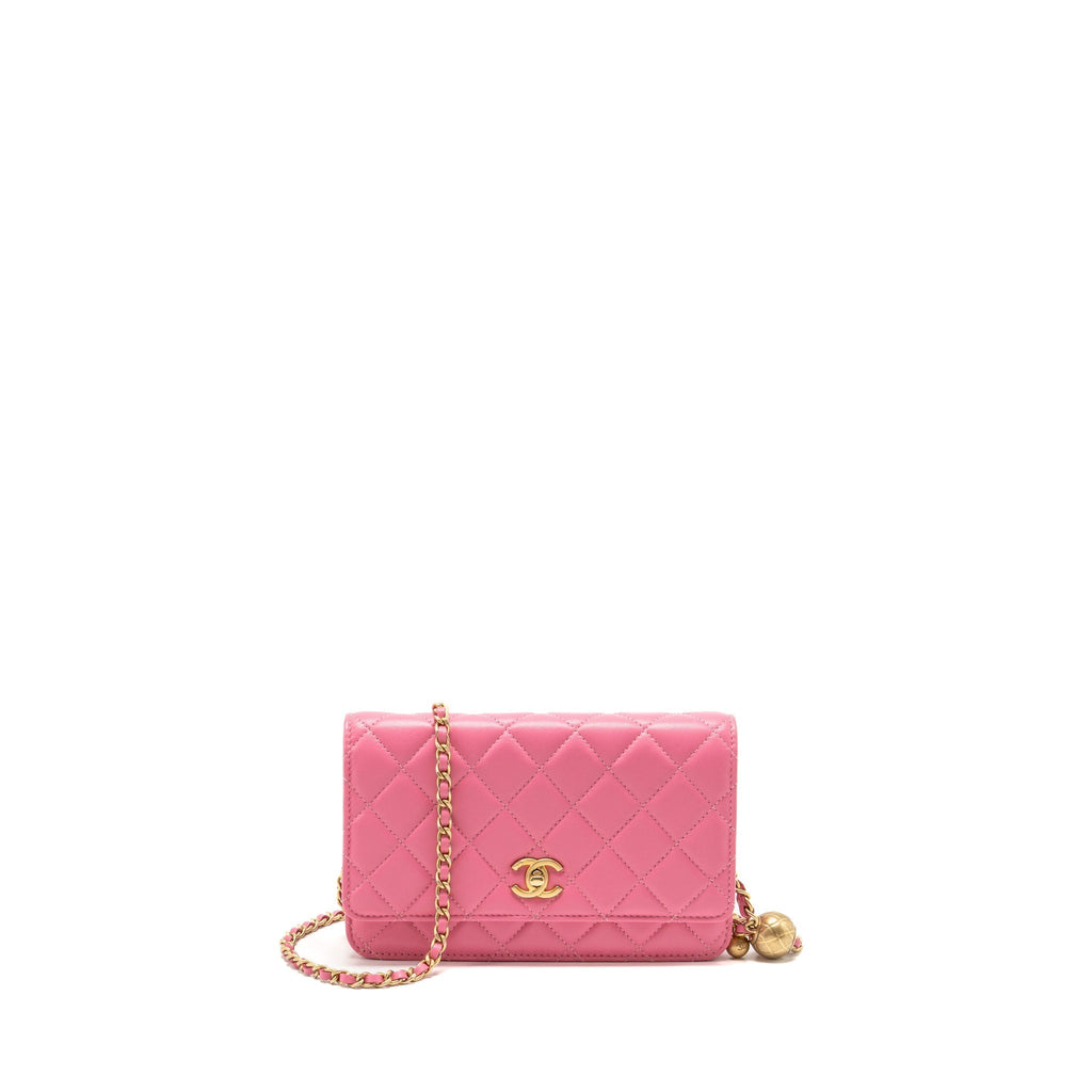CHANEL PEARL CRUSH WALLET ON CHAIN LAMBSKIN PINK GHW