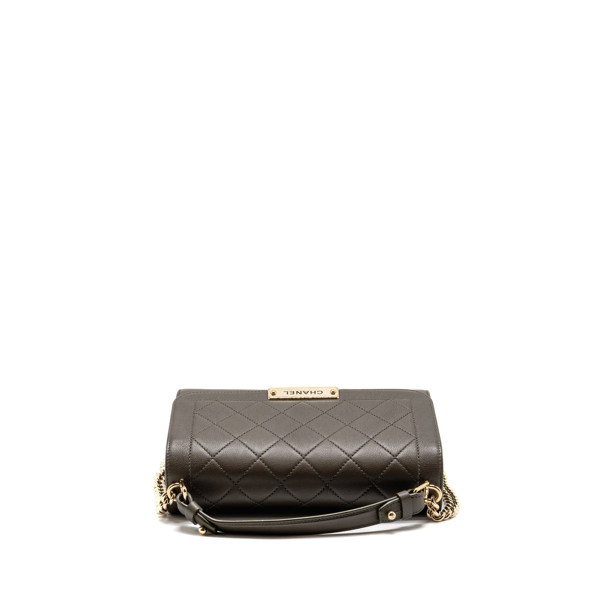 Chanel Top Handle Label Click Flap Bag Grained Calfskin Khaki LGHW