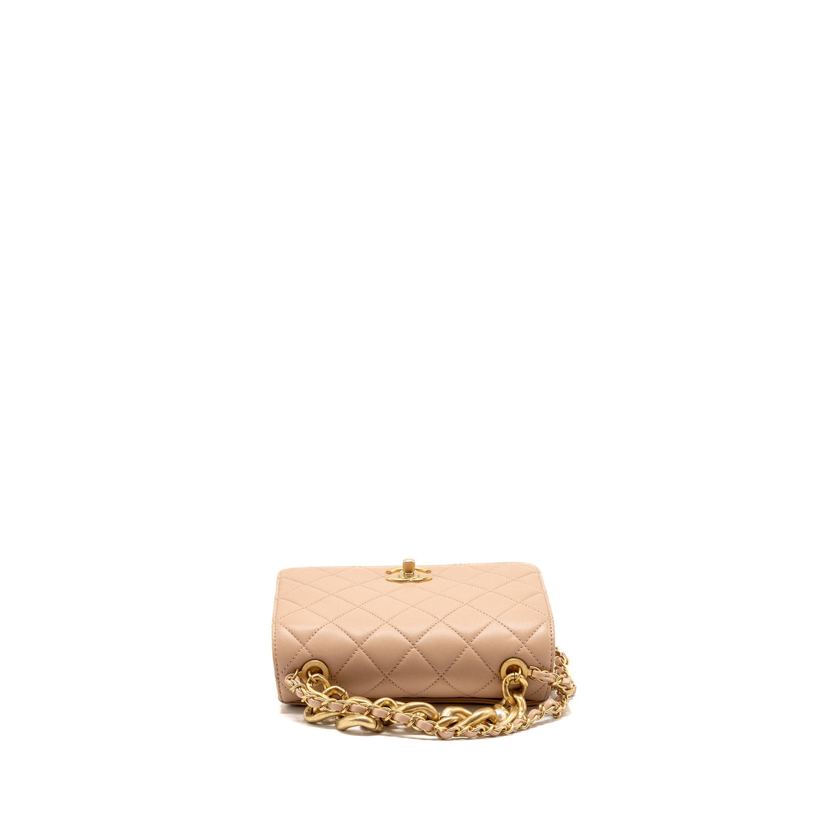 Chanel Pearl Chain Flap Bag Calfskin Beige GHW (Microchip)