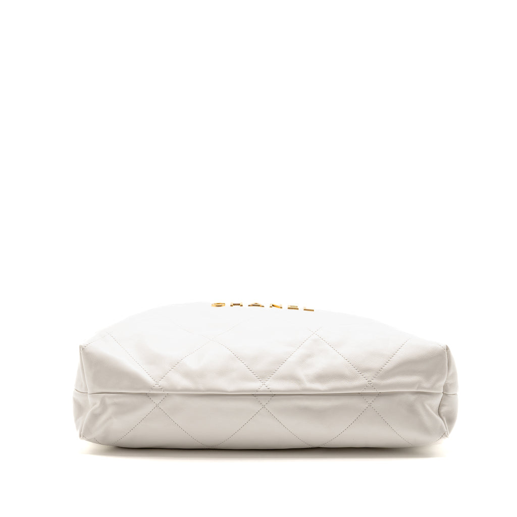 CHANEL LARGE 22 BAG SHINY CALFSKIN WHITE GHW (MICROCHIP)