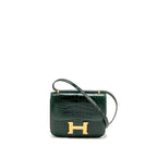 HERMES MINI CONSTANCE SHINY ALLIGATOR MISSISSIPPIENSIS VERT FONCE GHW