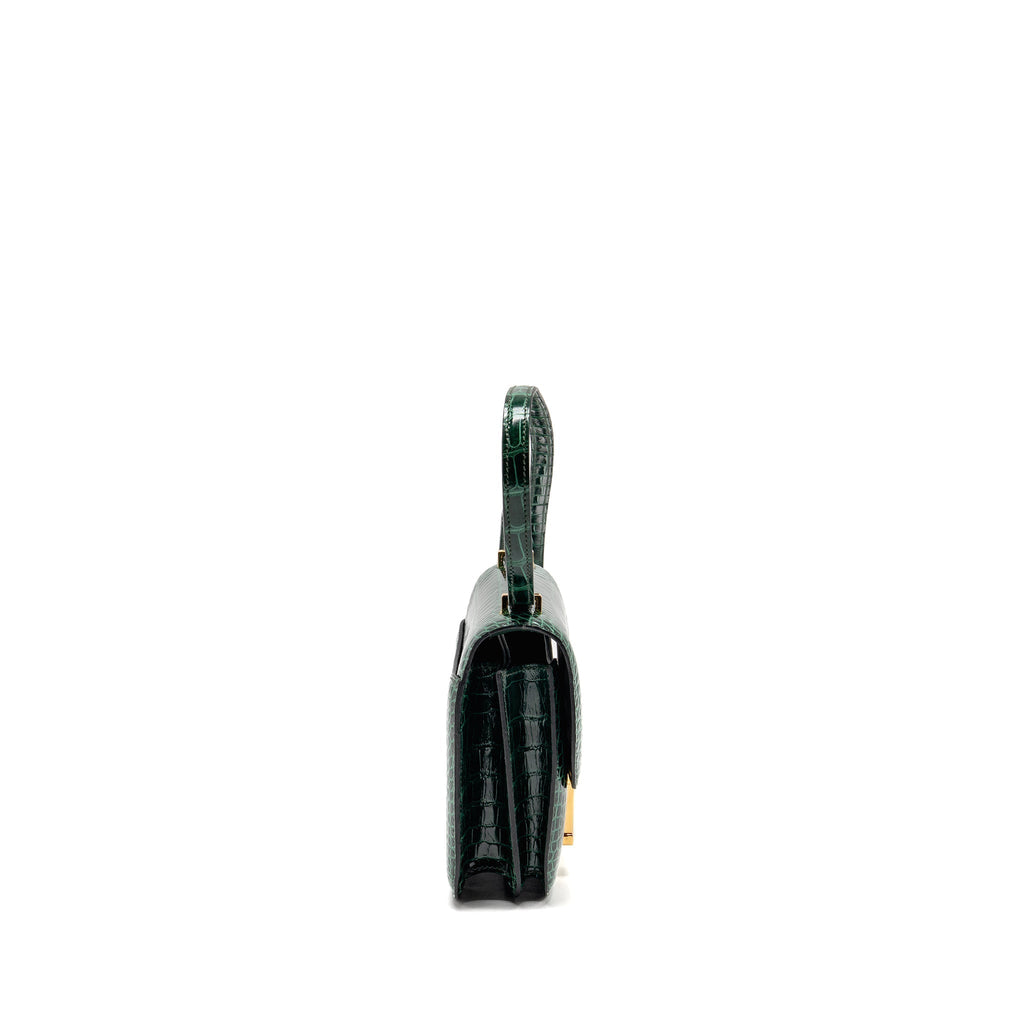 HERMES MINI CONSTANCE SHINY ALLIGATOR MISSISSIPPIENSIS VERT FONCE GHW