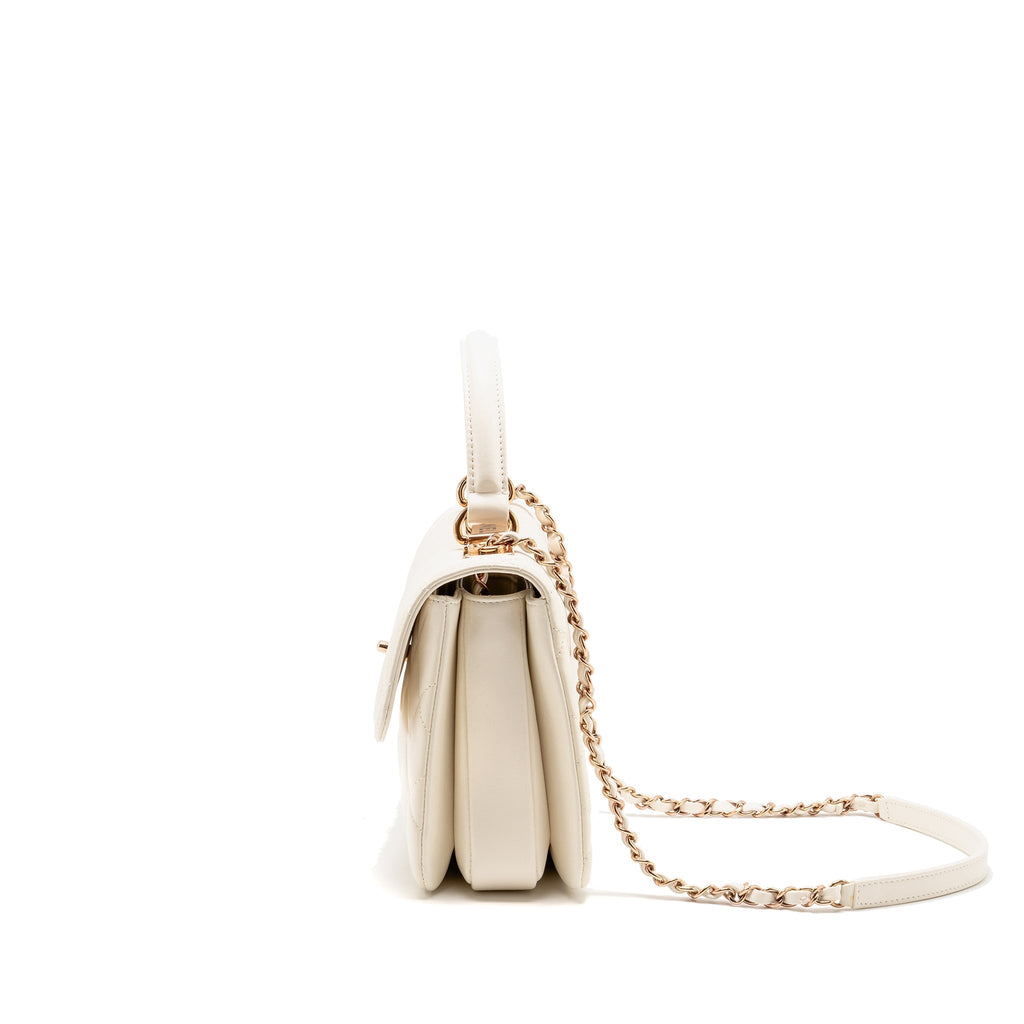 CHANEL TOP HANDLE TRENDY CC FLAP BAG LAMBSKIN WHITE RGHW (MICROCHIP)