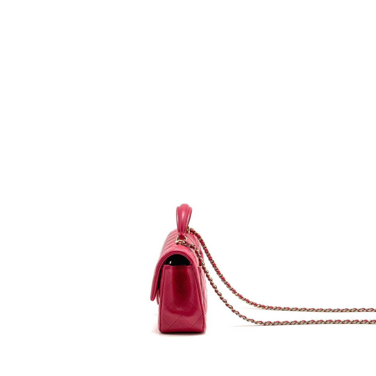 Chanel top handle mini rectangular flap bag lambskin hot pink LGHW (microchip)
