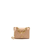 Chanel Pearl Chain Flap Bag Calfskin Beige GHW (Microchip)