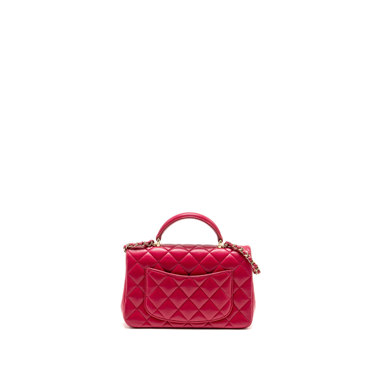 Chanel top handle mini rectangular flap bag lambskin hot pink LGHW (microchip)