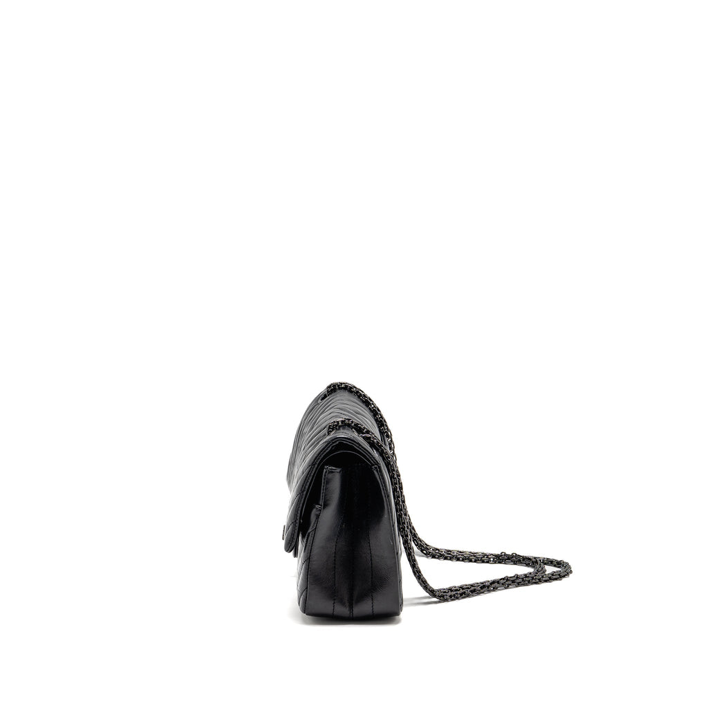 CHANEL SMALL 2.55 REISSUE DOUBLE FLAP BAG CHEVRON AGED CALFSKIN SO BLACK