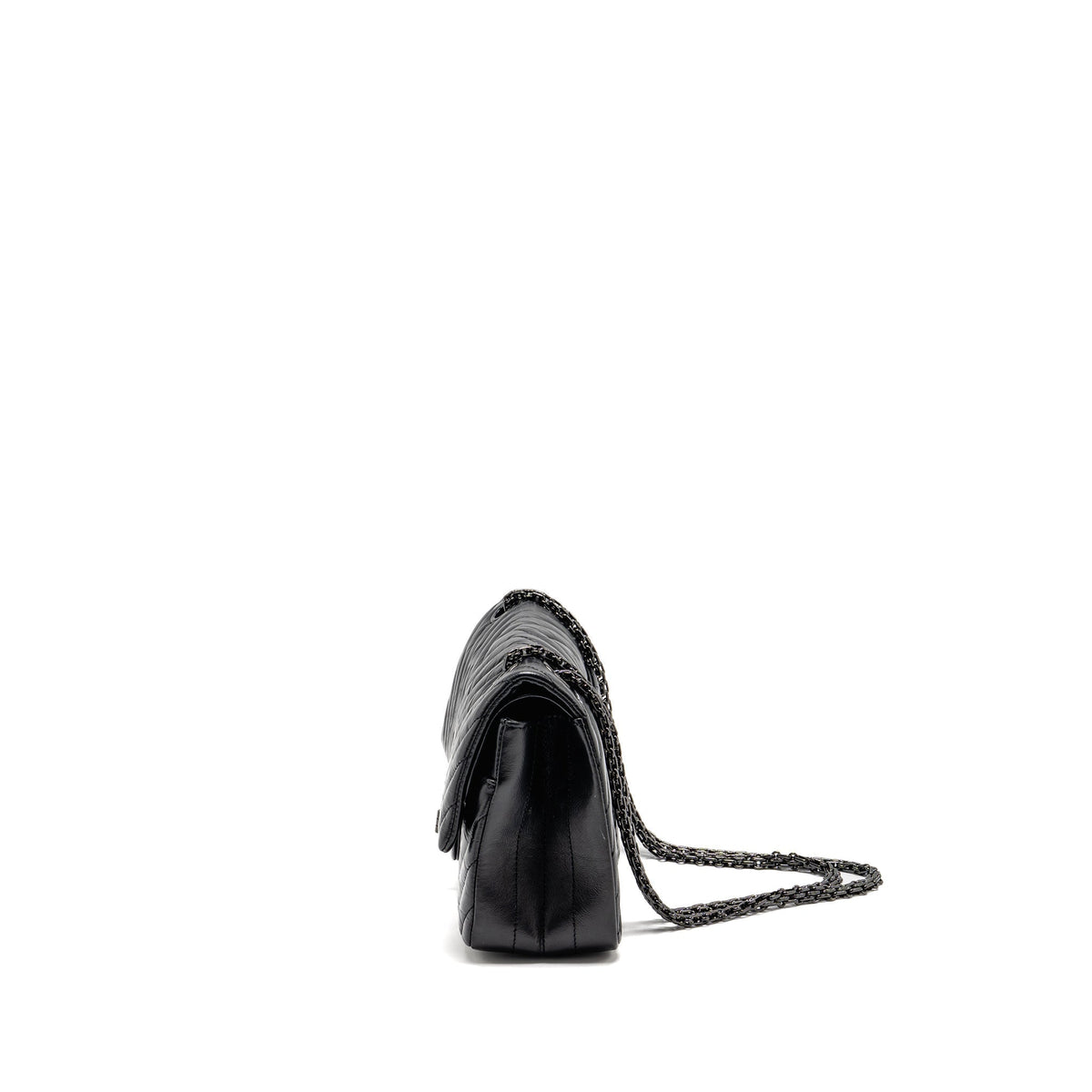 CHANEL SMALL 2.55 REISSUE DOUBLE FLAP BAG CHEVRON AGED CALFSKIN SO BLACK