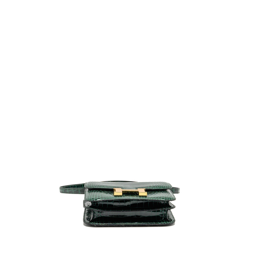 HERMES MINI CONSTANCE SHINY ALLIGATOR MISSISSIPPIENSIS VERT FONCE GHW