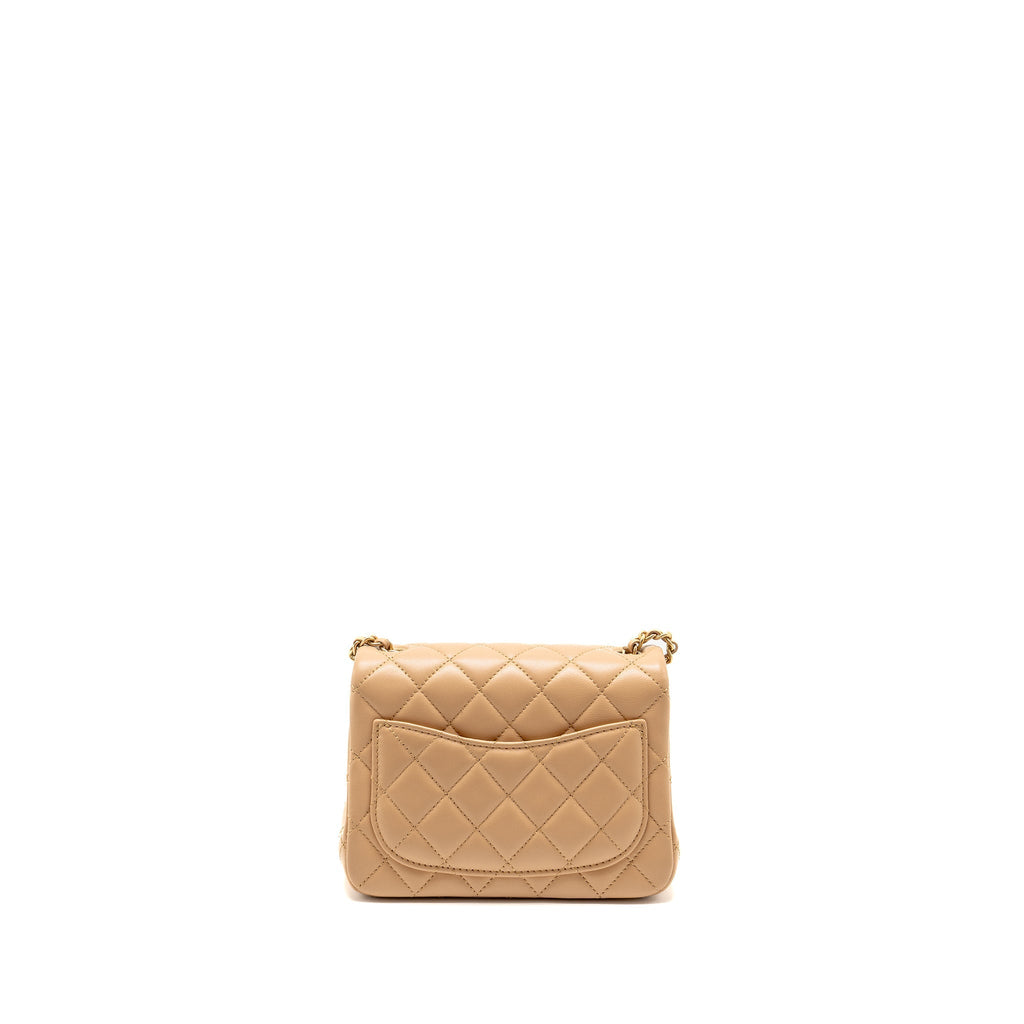CHANEL PEARL CRUSH MINI SQUARE FLAP BAG LAMBSKIN BEIGE GHW (MICROCHIP)