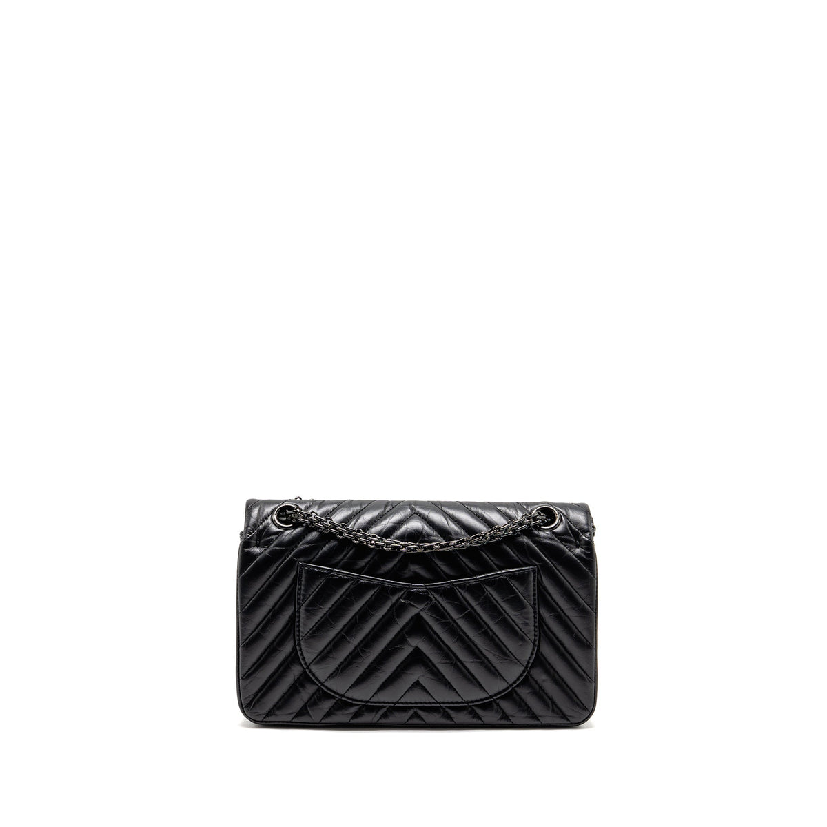 CHANEL SMALL 2.55 REISSUE DOUBLE FLAP BAG CHEVRON AGED CALFSKIN SO BLACK