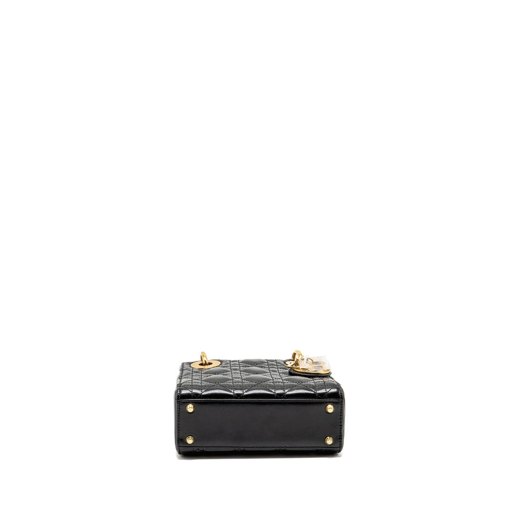DIOR MINI LADY DIOR PATENT BLACK GHW