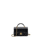 CHANEL TOP HANDLE MINI RECTANGULAR LAMBSKIN BLACK GHW (MICROCHIP)